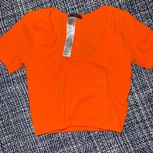 Zara Vibrant Orange Ribbed Crop Top